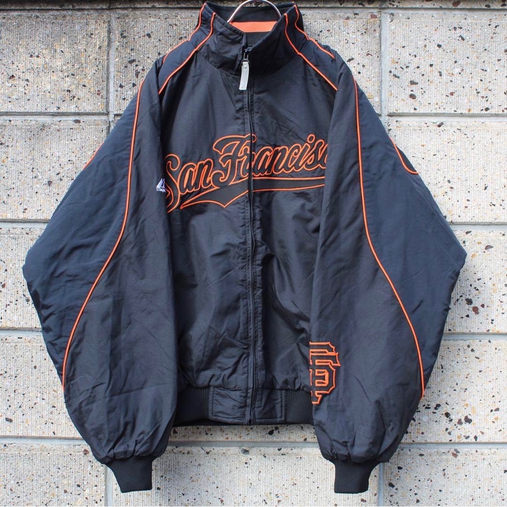 MAJESTIC Men’s San Francisco Giants Dugout Puffer Zip-Up Jacket Medium Black